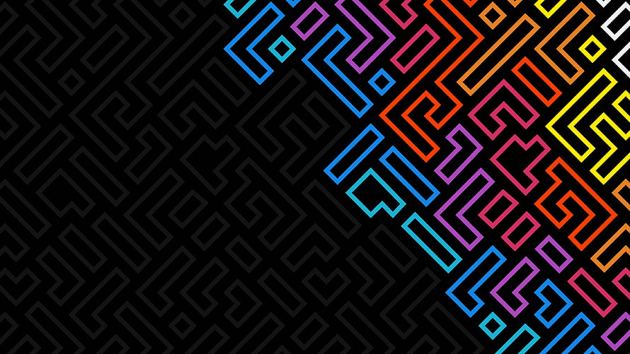 Vibrant Neon Geometric Maze Pattern on Dark Background HD wallpaper