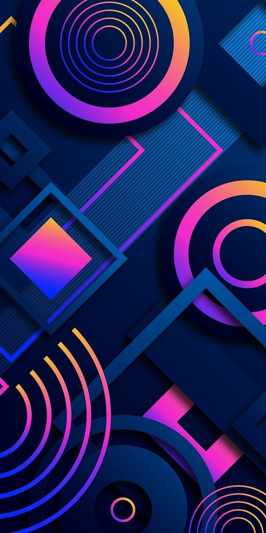 Playstation Geometric Abstract Shapes with Neon Gradient Circles and Squares on Dark Blue Background HD phone wallpaper