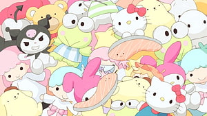 Sanrio Characters Group Illustration Featuring Hello Kitty, Kuromi, My Melody, and Friends HD wallpaper