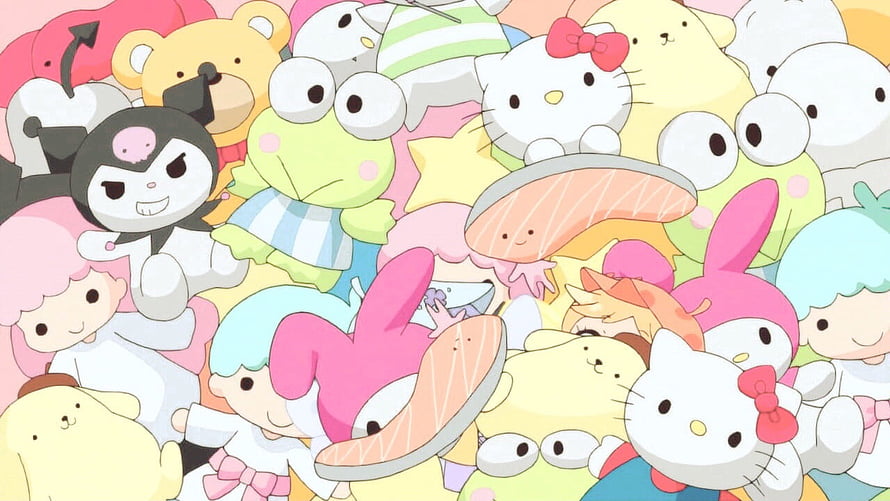 Sanrio Characters Group Illustration Featuring Hello Kitty, Kuromi, My Melody, and Friends HD wallpaper