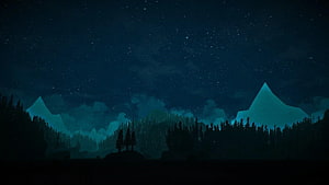The Long Dark Nighttime Mountain Landscape with Starry Sky and Pine Forest Silhouette HD wallpaper