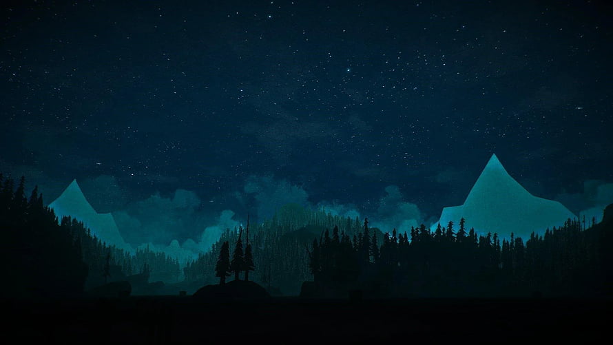 The Long Dark Nighttime Mountain Landscape with Starry Sky and Pine Forest Silhouette HD wallpaper
