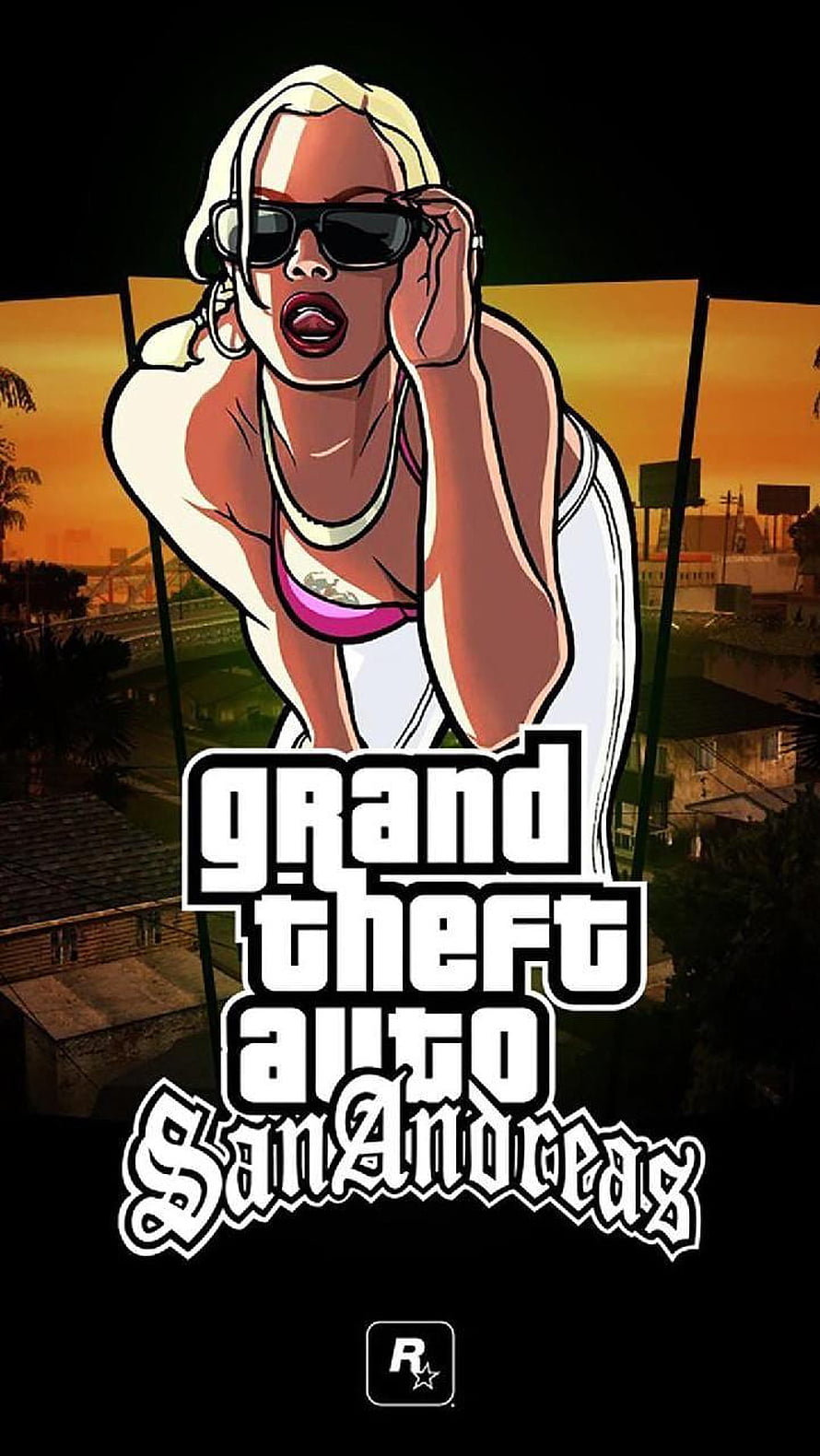 Grand Theft Auto San Andreas Cover Art Featuring C.J. and Rockstar Games Logo HD phone wallpaper