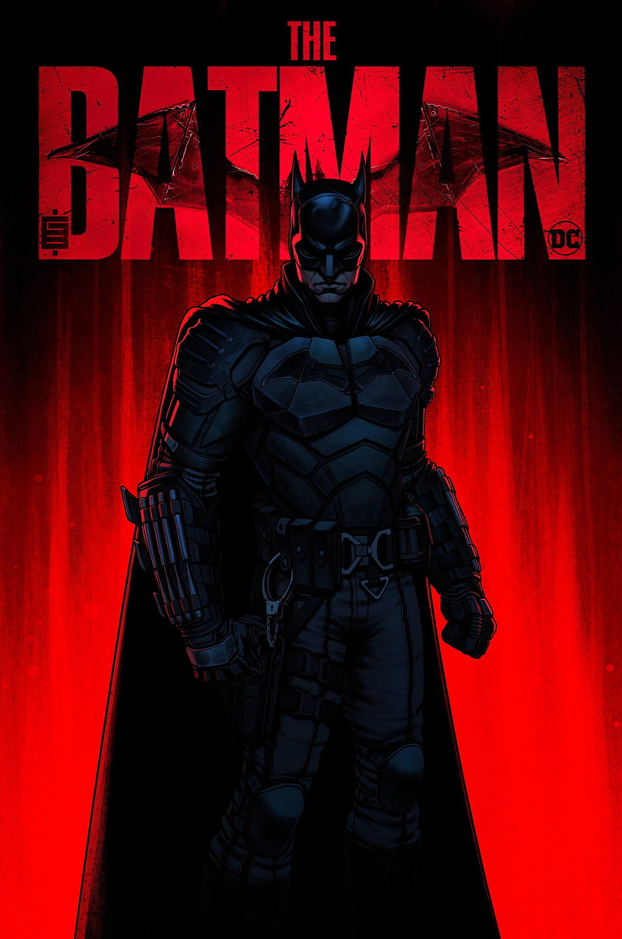 The Batman 2022 Movie Poster with Dark Armored Suit and Red Background HD phone wallpaper