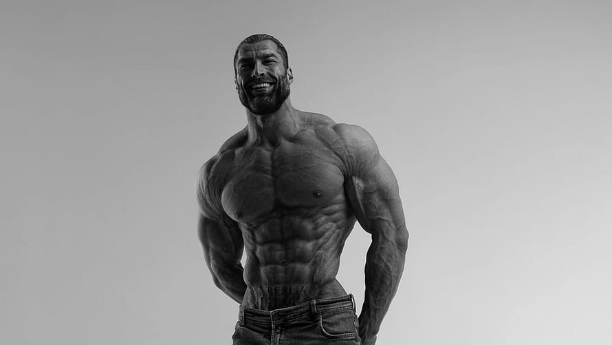 GigaChad Black And White Portrait Of A Muscular Bearded Man Smiling HD wallpaper