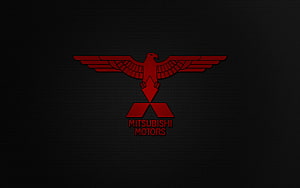 Mitsubishi Motors Red Eagle Emblem on Dark Carbon Fiber Background HD wallpaper