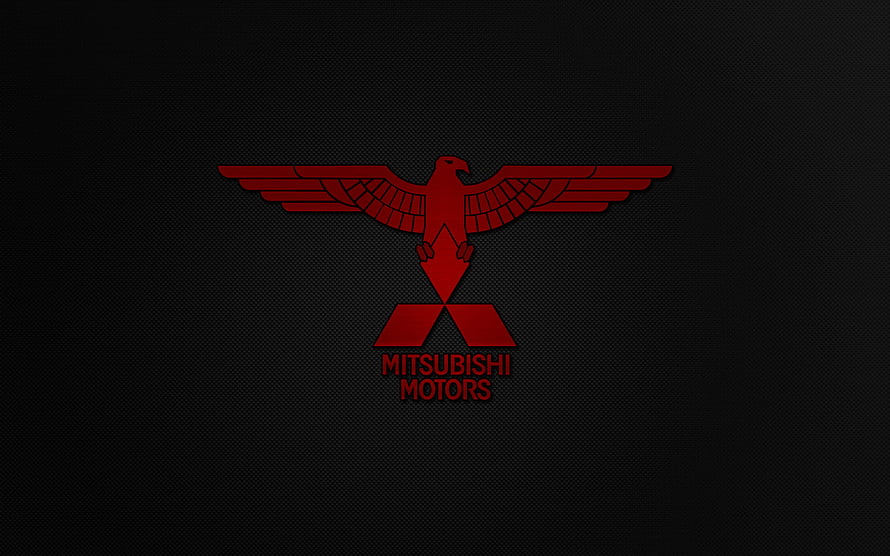 Mitsubishi Motors Red Eagle Emblem on Dark Carbon Fiber Background HD wallpaper