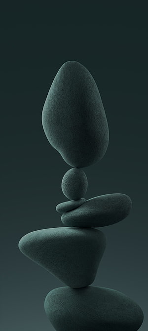 Minimalist Zen Stone Stacking Sculpture in Dark Teal Tones HD phone wallpaper