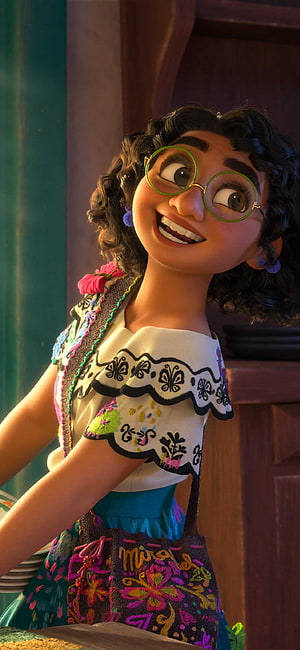 Mirabel Madrigal from Encanto in colorful embroidered dress and green glasses HD phone wallpaper