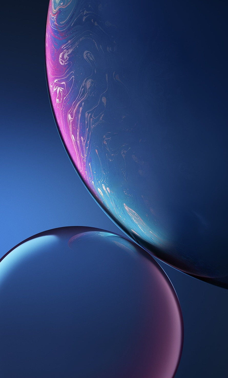 Iridescent Liquid Spheres Abstract 3D Render with Deep Blue and Magenta Hues HD phone wallpaper