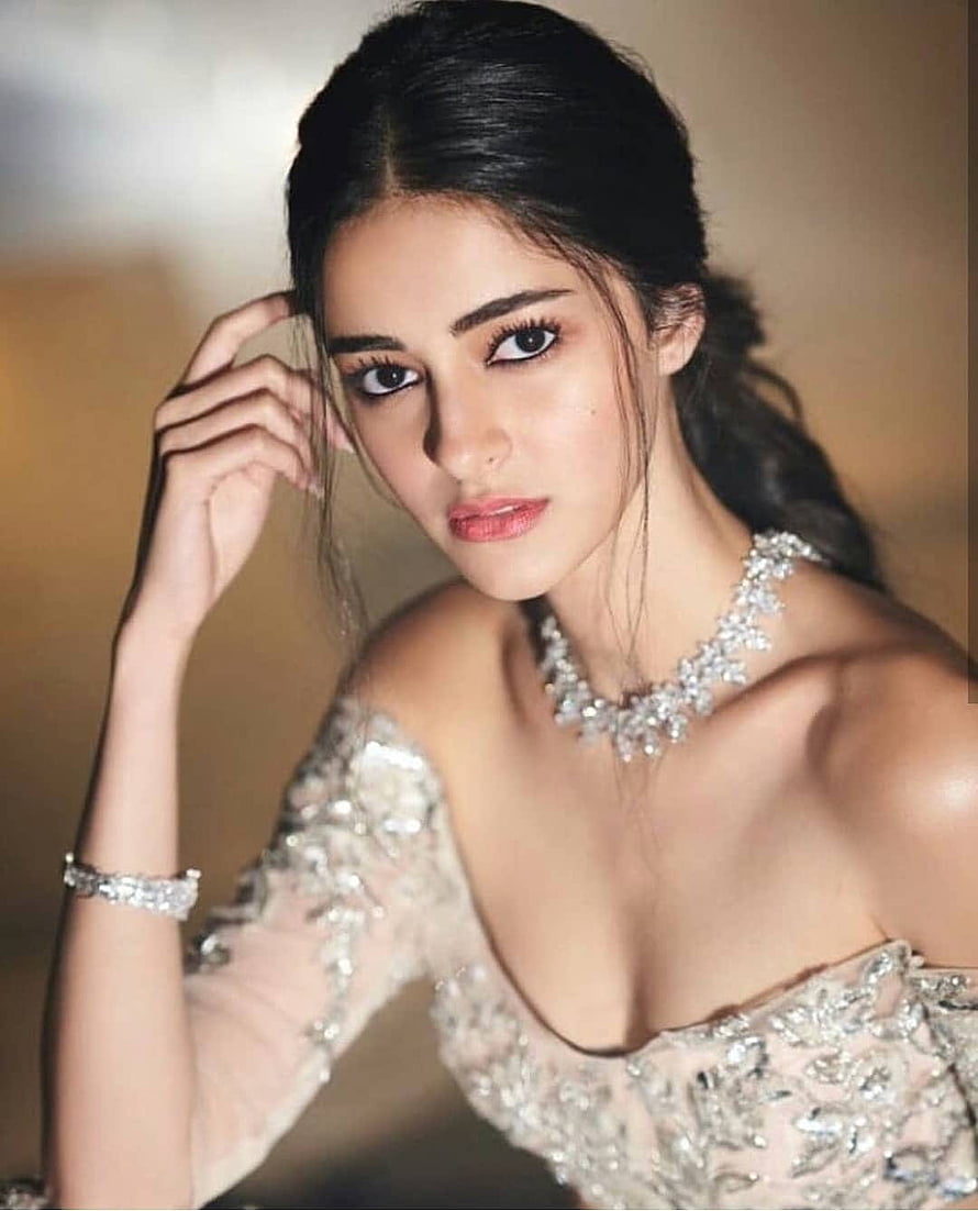 Ananya Panday in an elegant off-shoulder embellished gown with sparkling diamond jewelry HD phone wallpaper