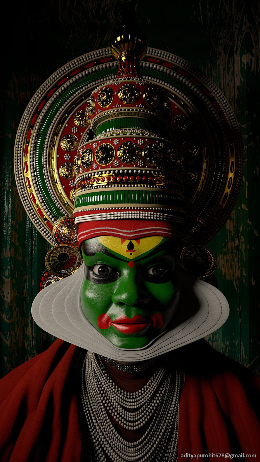 Kathakali Performer Portrait with Green Face Paint and Ornate Headdress HD phone wallpaper