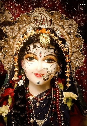 Ornate Radha Rani Murti with Traditional Indian Jewelry and Floral Garland HD phone wallpaper