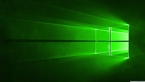 Glowing Green Windows Logo in Dark Minimalist Room HD wallpaper