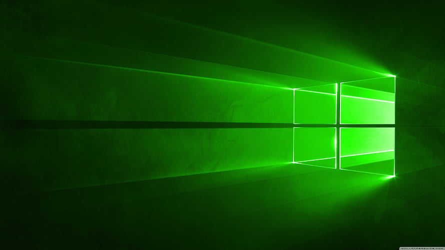 Glowing Green Windows Logo in Dark Minimalist Room HD wallpaper