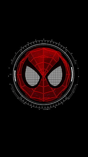Spider-Man Futuristic HUD Interface with Red Wireframe Mask Design on Black Background, mobile spider man, #Spider HD phone wallpaper