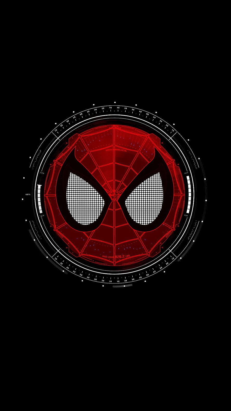 Spider-Man Futuristic HUD Interface with Red Wireframe Mask Design on Black Background HD phone wallpaper