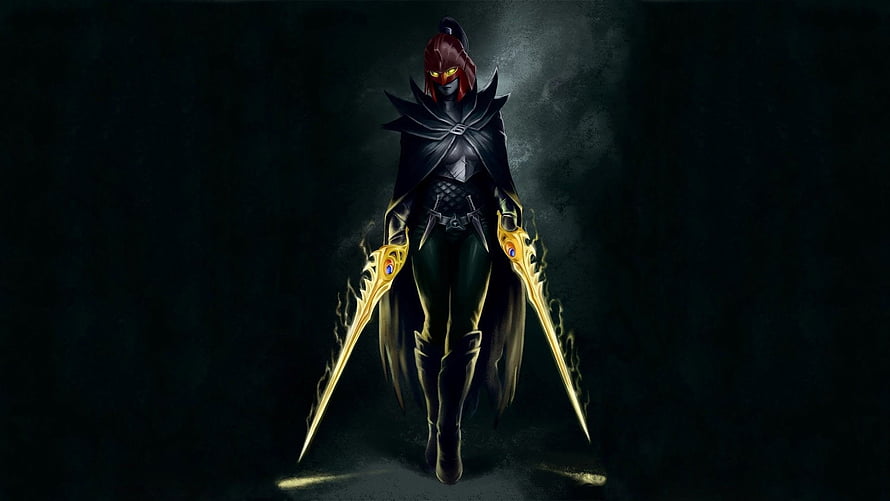 Dota 2 Arcana Character Concept Art with Golden Weapons and Dark Armor HD wallpaper