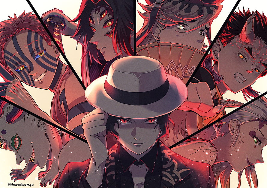 Muzan Kibutsuji and the Upper Moons Demon Squad in Dark Anime Art HD wallpaper