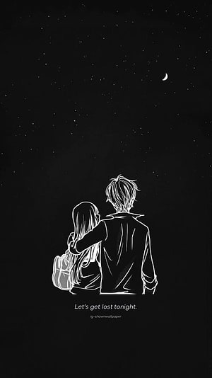 Anime Couple Under Starry Night Sky with Crescent Moon HD phone wallpaper