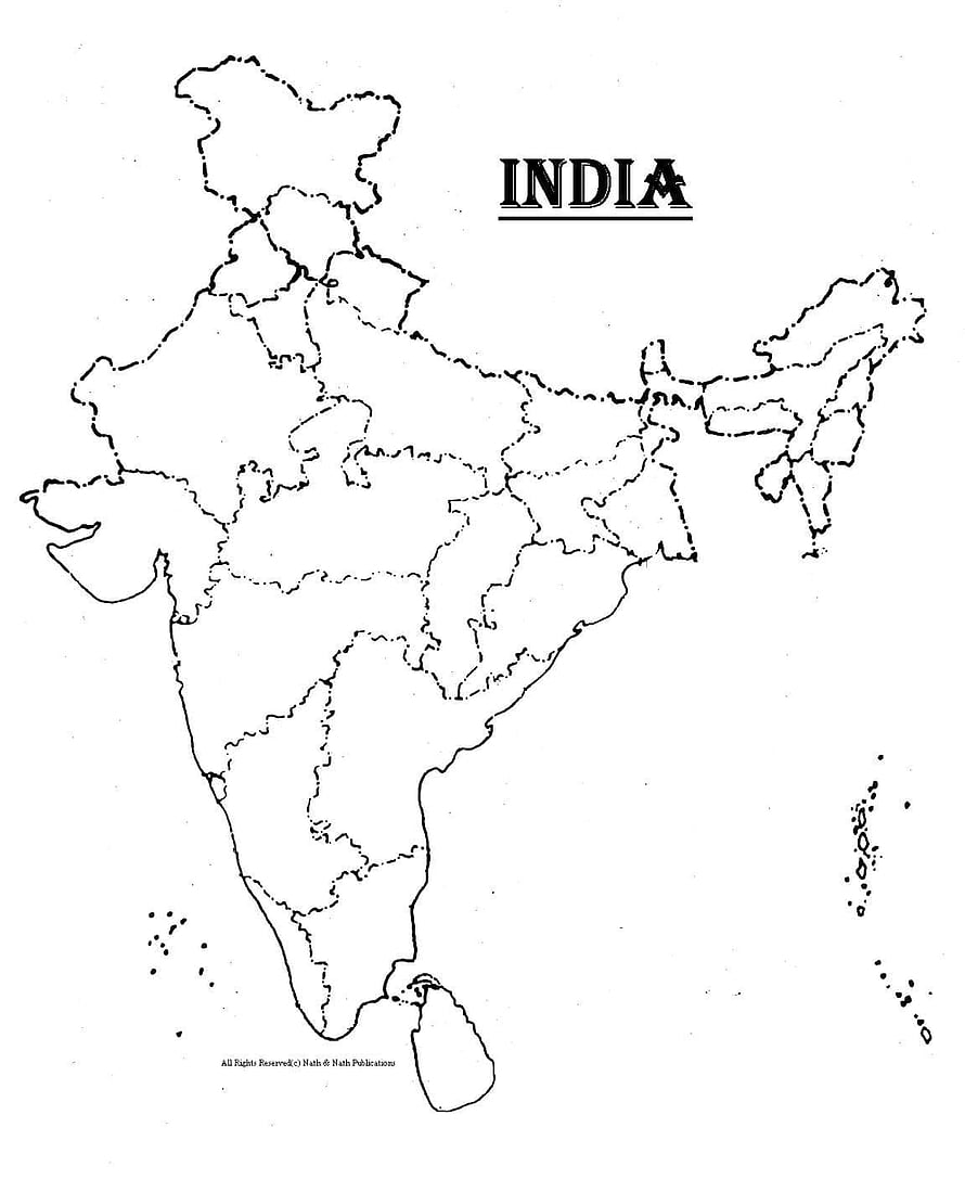 Black and White Outline Map of India with State Boundaries and Political Divisions HD phone wallpaper