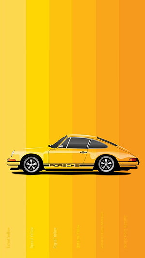 Classic Yellow Porsche 911 Side Profile on Gradient Yellow Striped Background HD phone wallpaper