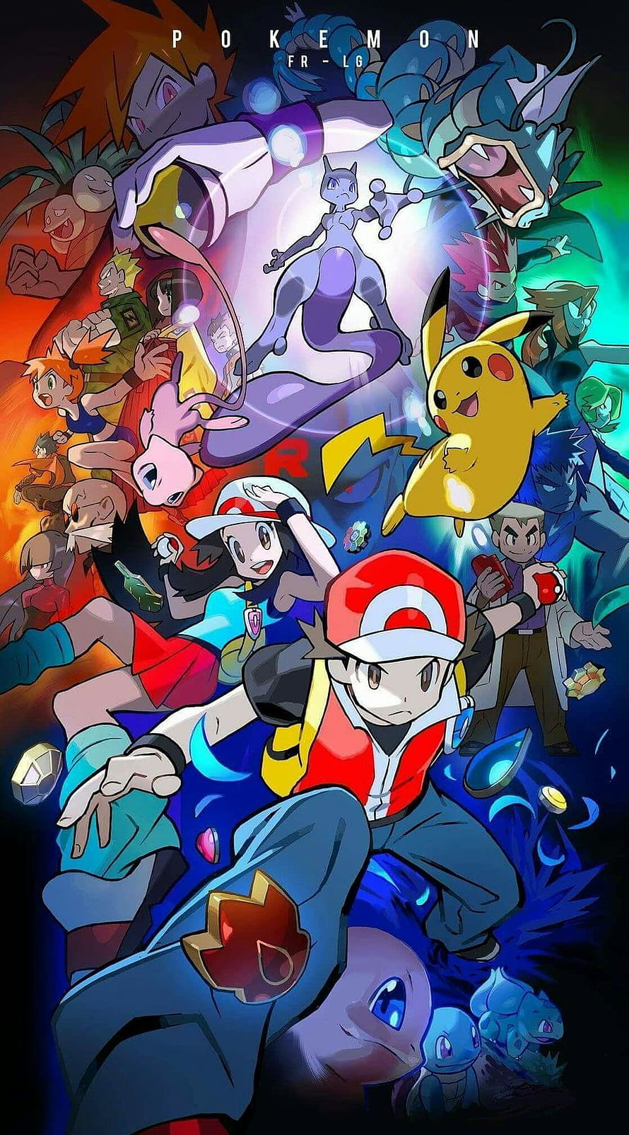 Pokémon FireRed and LeafGreen Anime Poster Featuring Ash, Pikachu, Mewtwo, and Legendary Pokémon HD phone wallpaper