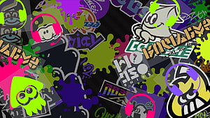 Splatoon 3 Ink Splatter Sticker Collage with Character Icons and Neon Graffiti Art HD wallpaper