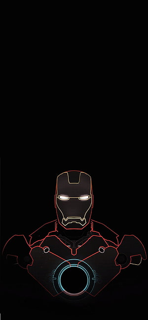 Iron Man Neon Outline Portrait on Black Background HD phone wallpaper