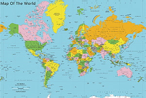 Colorful Political World Map with Country Borders and Capital Cities HD wallpaper