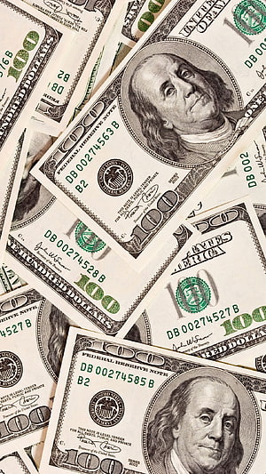Scattered US One Hundred Dollar Bills Featuring Benjamin Franklin Portrait HD phone wallpaper