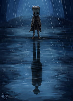Six from Little Nightmares Standing Alone in the Rain with Reflection HD phone wallpaper