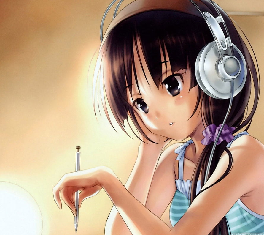 Anime Girl With Headphones Holding Stylus Pen In Warm Light HD wallpaper