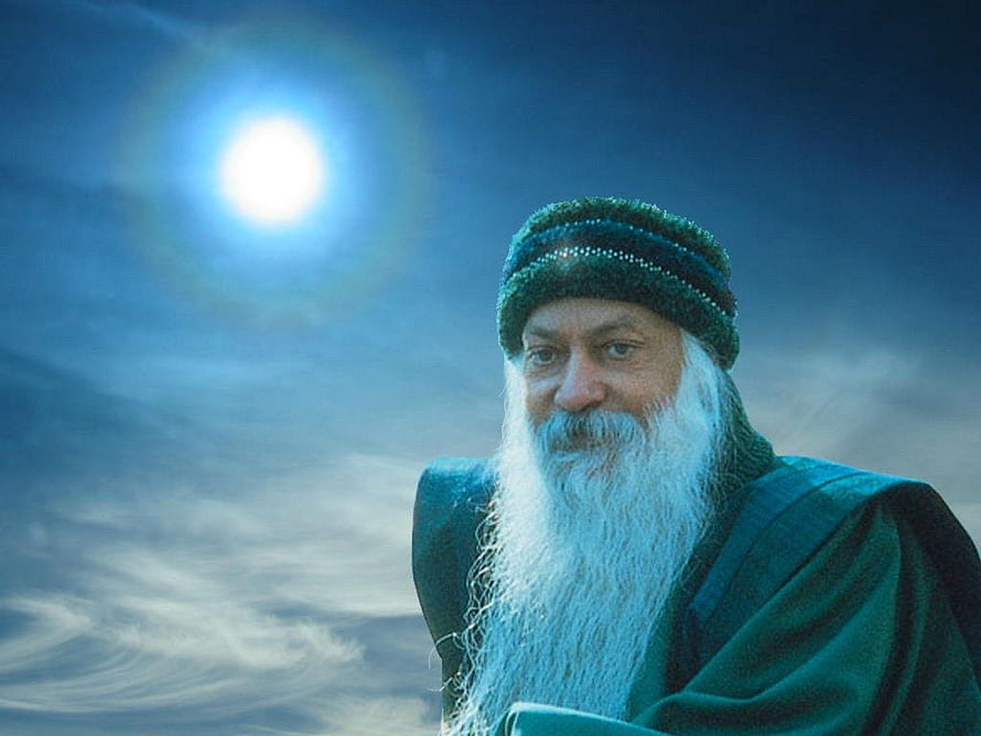 Osho Portrait with Long White Beard and Green Turban Under a Bright Moonlit Sky HD wallpaper