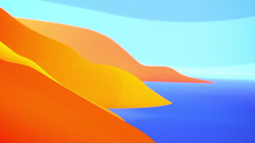 macOS Ventura Default Desktop Wallpaper with Vibrant Orange Hills and Blue Ocean HD wallpaper