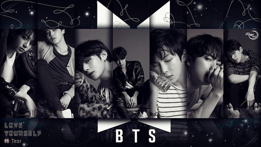 BTS Love Yourself Tear Album Black and White Portrait Collage Wallpaper HD wallpaper