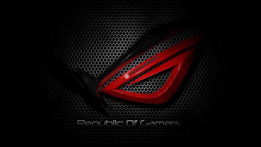Asus Republic of Gamers Peppermint Edition Logo on Dark Hexagonal Mesh Background HD wallpaper