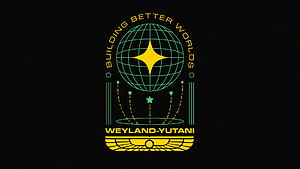 Weyland-Yutani Corporate Logo with Globe and Star Emblem on Black Background HD wallpaper