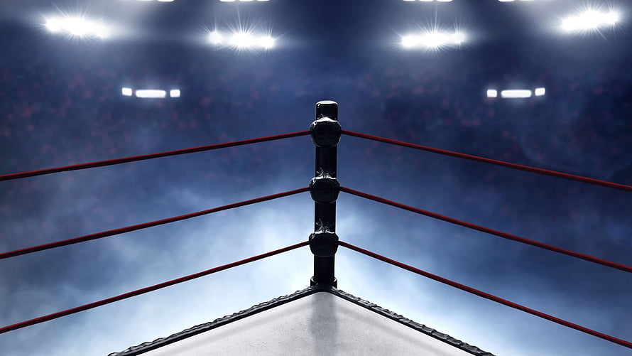 Dramatic Boxing Ring Corner Under Arena Spotlights With Hazy Atmosphere HD wallpaper