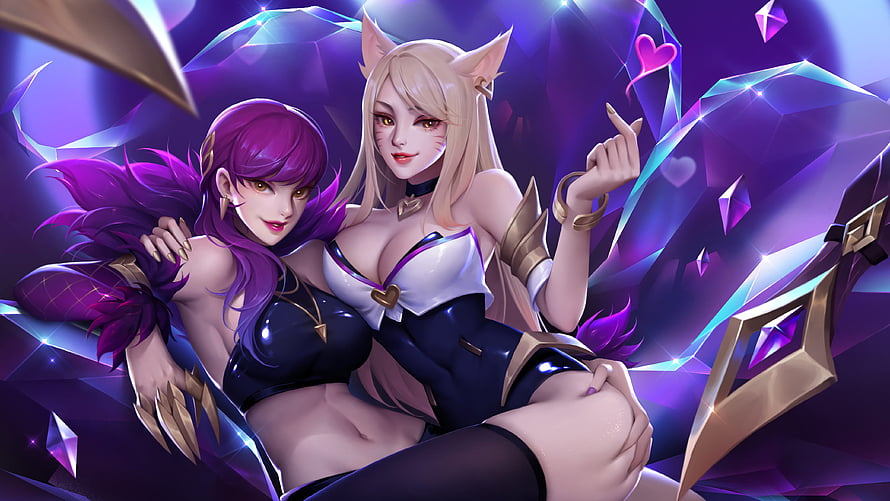 K/DA Ahri and Evelynn in Stylized Crystal Setting from League of Legends HD wallpaper