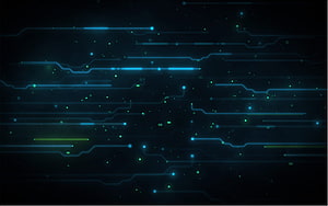 Abstract Digital Circuit Board Pattern with Glowing Blue Data Streams on Dark Background HD wallpaper