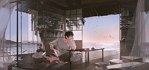 Toji Fushiguro from Jujutsu Kaisen Sitting in a Sunlit Room by the Sea HD wallpaper