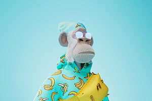Hapebeast NFT Character Wearing Banana Hoodie and Round Sunglasses on Cyan Background HD wallpaper