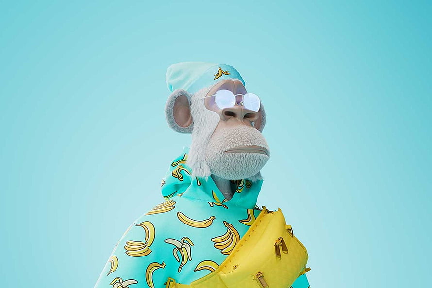 Hapebeast NFT Character Wearing Banana Hoodie and Round Sunglasses on Cyan Background HD wallpaper