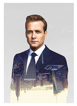 Harvey Specter Double Exposure Portrait with New York City Skyline from Suits HD phone wallpaper