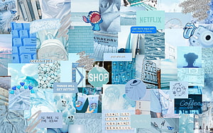 Blue Aesthetic Collage Wallpaper with Pastel Tones and Pop Culture References HD wallpaper
