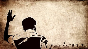 Thalaivaa Silhouette Poster With Raised Hand Against Textured Sepia Background HD wallpaper