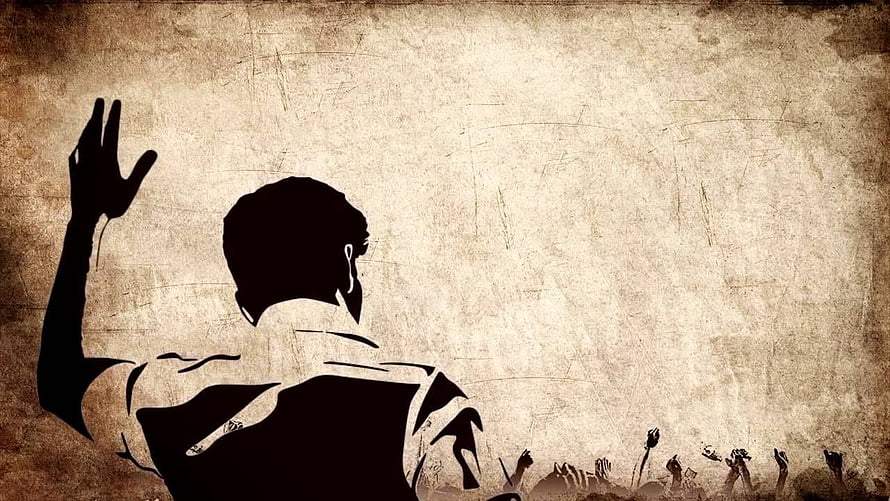 Thalaivaa Silhouette Poster With Raised Hand Against Textured Sepia Background HD wallpaper