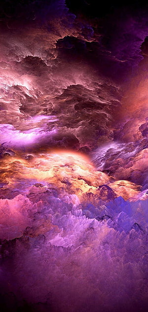 Vibrant Purple and Orange Abstract Clouds with Dramatic Lighting HD phone wallpaper