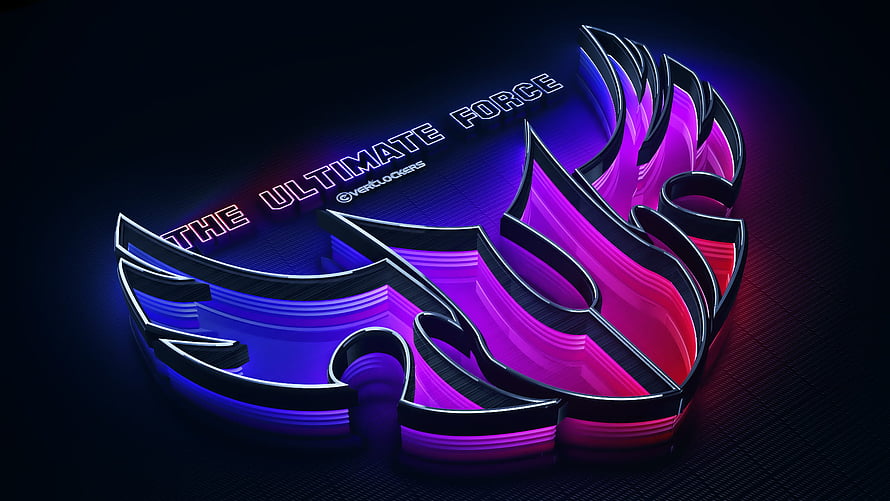 ASUS TUF Gaming 3D Logo with Neon Purple and Blue Glow on Dark Background HD wallpaper